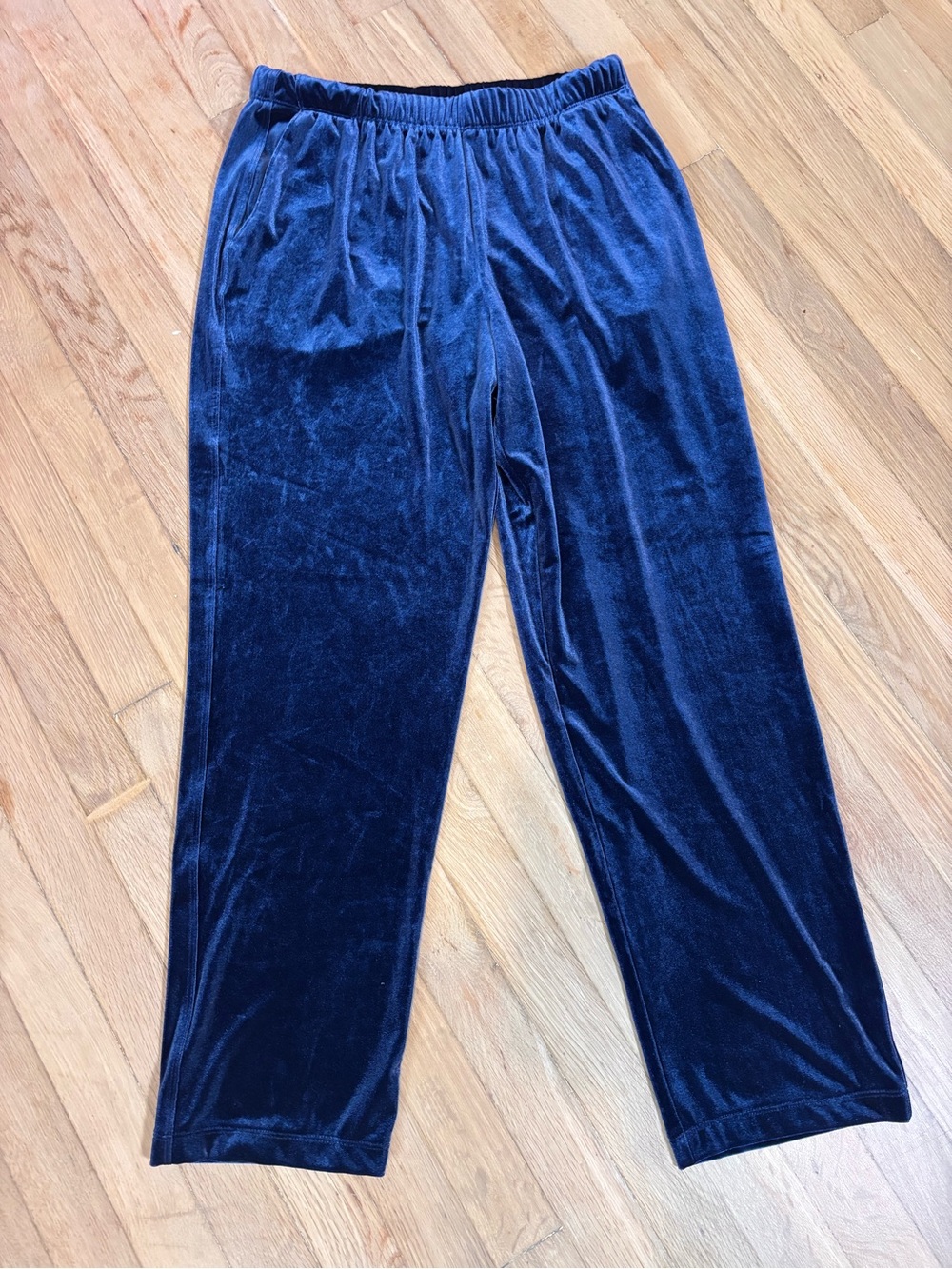 Lands’ End Navy Blue Velour Pants Women’s Medium Petite Pull On Velvet Lounge